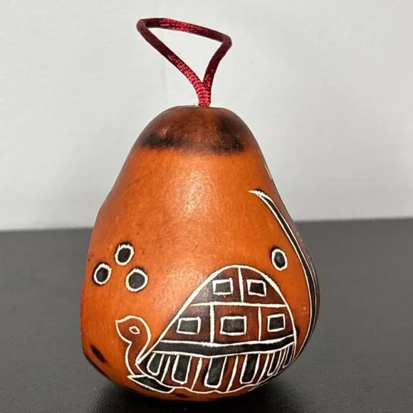 Christmas Ornament Carved Gourd Nativity Folk Art 2.5” Manger Scene Christian - Picture 4 of 9